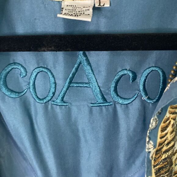 CoAco-100% Silk Track Suit jacket-Coastal Blue with shells- Size Large - Picture 6 of 7